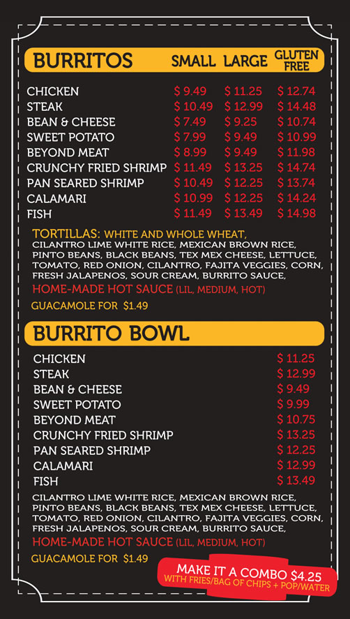 Menu The Burrito Bros